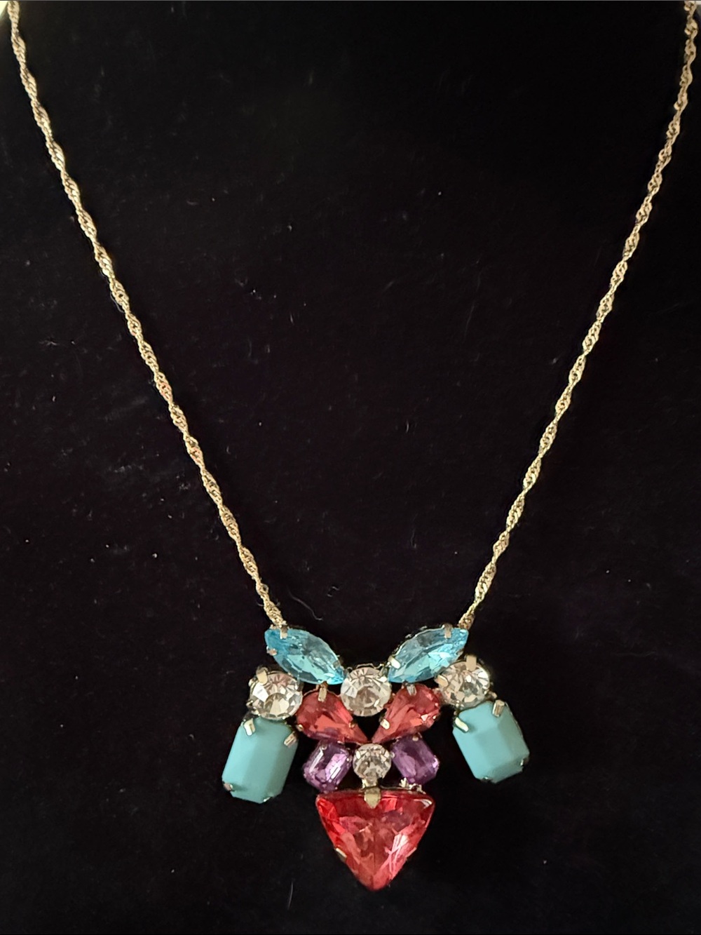 Necklace Re-created Colorful Crystal 10”Pendant Necklace - Multicolor gold chain